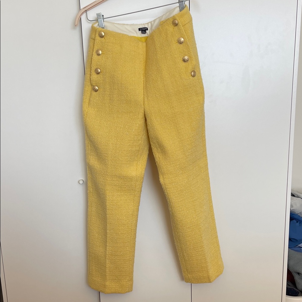 J Crew Canary Yellow Tweed Straight-Leg Button Pants
